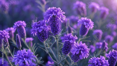 Vibrant purple flowers in bloom with a dreamy background and soft focus, perfect for text overlays and nature-themed designs.