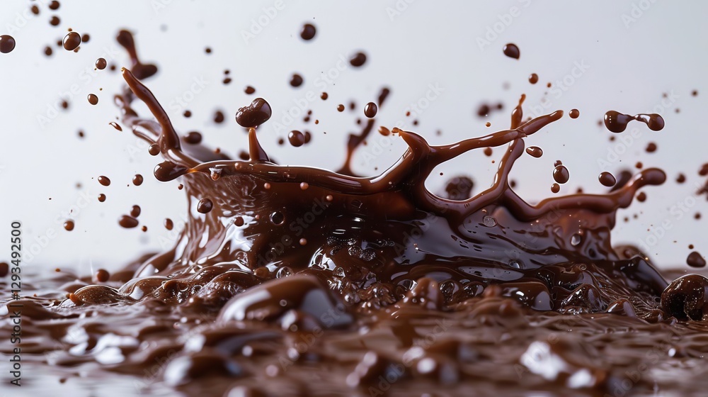 Fototapeta premium Chocolate Splash with Drizzle and Drops on White Background