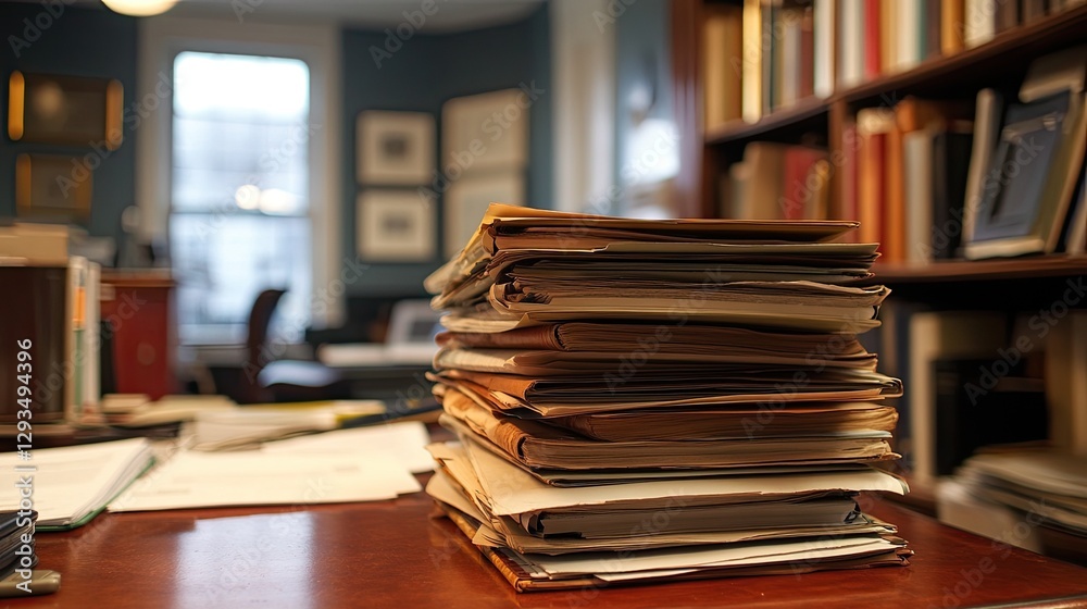 A stack of paper documents sits neatly on an office desk, representing business organization, professional tasks, and the need for productivity in the workplace. A stack of paper documents sits neatly on an office desk, representing business organization, professional tasks, and the need for productivity in the workplace.