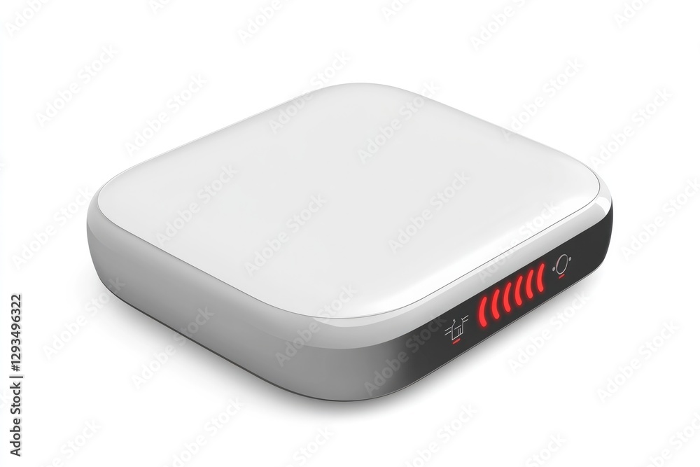 Compact device features sleek design with illuminated indicators Compact device features sleek design with illuminated indicators