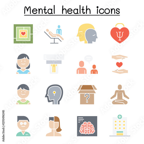 Mental health & psychology icon set in thin line style