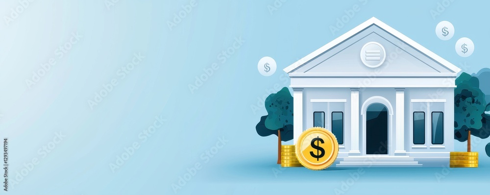 Fototapeta premium Loan approval process bank building financial icon professional environment close-up view financial growth