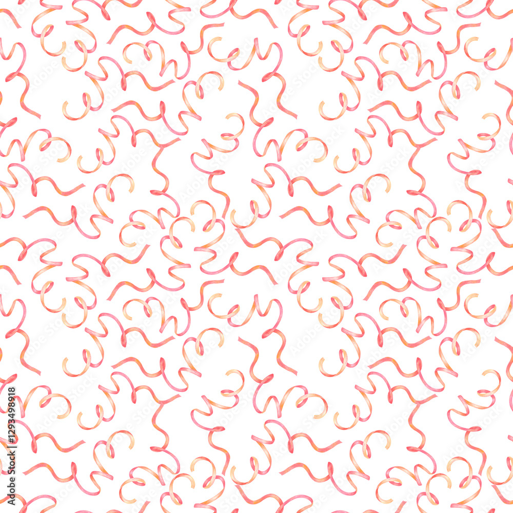 Hand drawn watercolor red winding ribbon seamless pattern. Illustration isolated on white background. Can be used for textile, fabric, wrapping and other printed products. Hand drawn watercolor red winding ribbon seamless pattern. Illustration isolated on white background. Can be used for textile, fabric, wrapping and other printed products.
