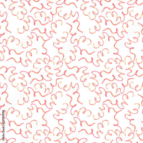 Hand drawn watercolor red winding ribbon seamless pattern. Illustration isolated on white background. Can be used for textile, fabric, wrapping and other printed products.