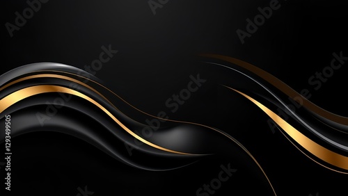 Obraz na płótnie Elegant black background with flowing gold waves, creating a sophisticated and modern luxury design. Ideal for branding, presentations, and digital art. w salonie