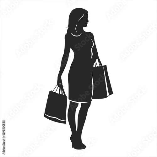 Woman with Shopping Bag silhouette vector illustration