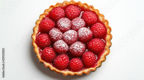 Delicious raspberry tart topped with powdered sugar, showcasing