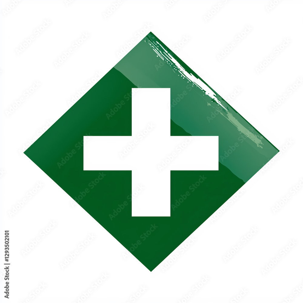Obraz premium Green first aid medical cross symbol for emergency health and safety