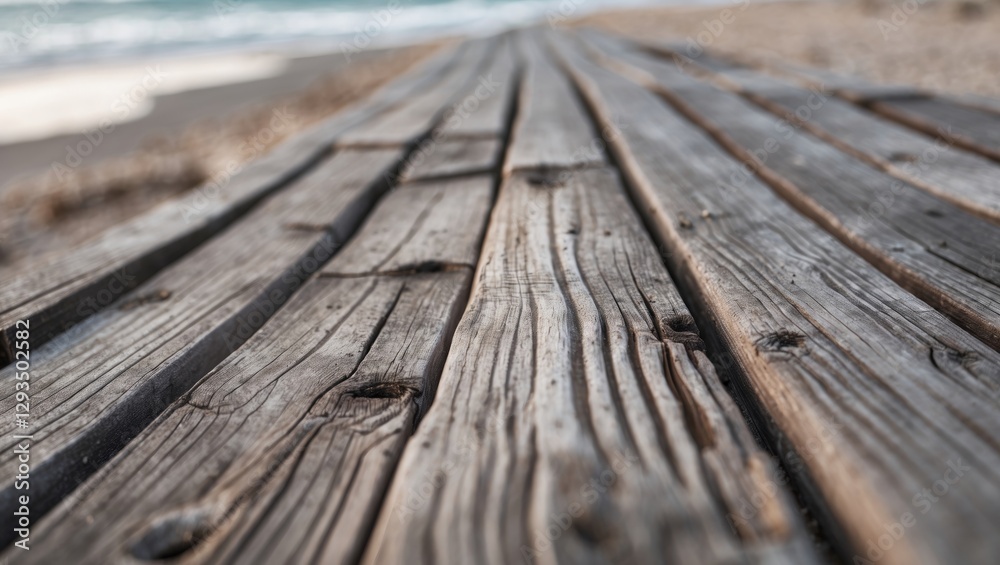 Close up of weathered wooden boardwalk stretching towards a serene beach with soft waves in the background perfect for coastal imagery. Close up of weathered wooden boardwalk stretching towards a serene beach with soft waves in the background perfect for coastal imagery.