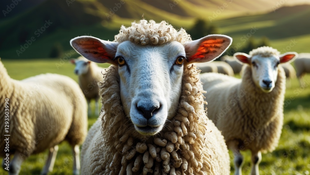 Sheep grazing peacefully in a lush green meadow with a soft focus on the foreground, showcasing the serene rural lifestyle. Sheep grazing peacefully in a lush green meadow with a soft focus on the foreground, showcasing the serene rural lifestyle.