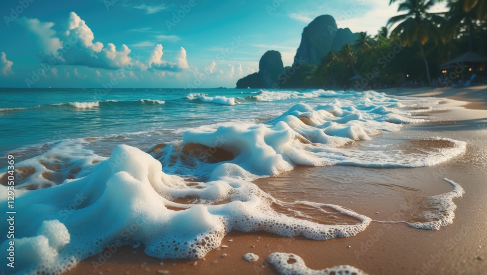 Gentle ocean waves caress Laem Dam beach in Thailand, creating a serene tropical paradise perfect for relaxation and escape. Gentle ocean waves caress Laem Dam beach in Thailand, creating a serene tropical paradise perfect for relaxation and escape.