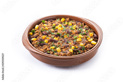 Traditional Mexican Chili con carne. Minced meat and vegetables stew in tomato sauce
