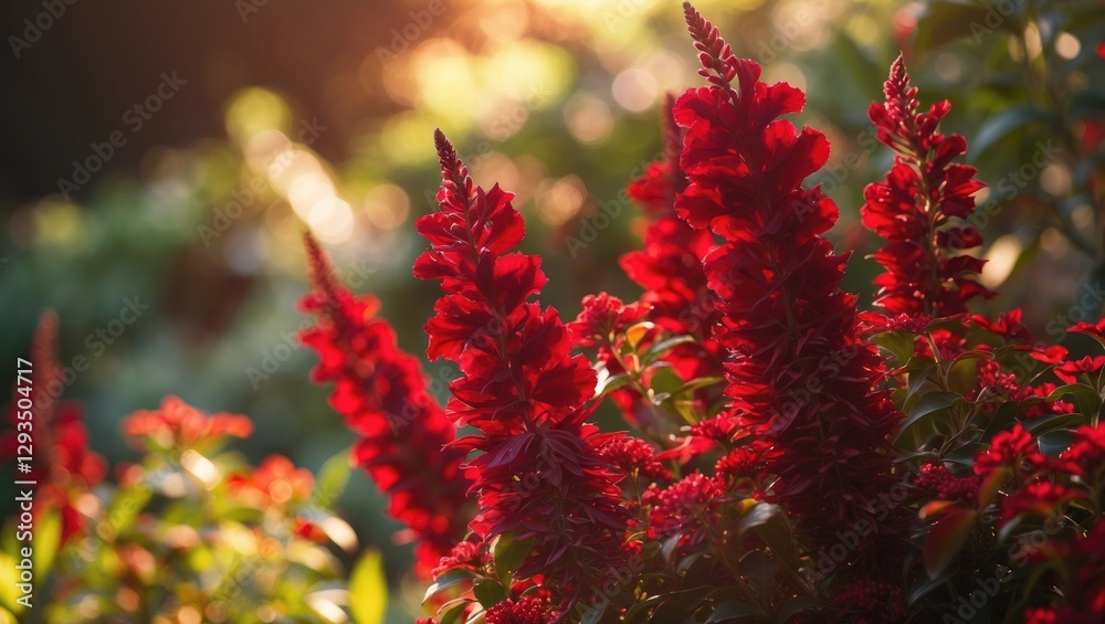 Vibrant Red Ornamental Flowers in Sunlight with Soft Bokeh Background for Natural Beauty and Garden Decor Themes Vibrant Red Ornamental Flowers in Sunlight with Soft Bokeh Background for Natural Beauty and Garden Decor Themes