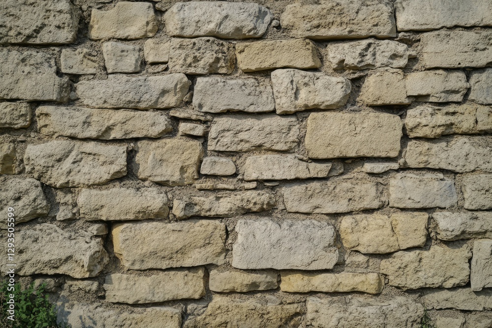 Fototapeta premium Rustic limestone wall close-up with earthy tones. Neural network AI generated