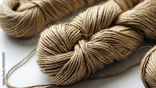 Natural jute twine skein bundled and isolated on a clean background perfect for crafting and home decor projects.