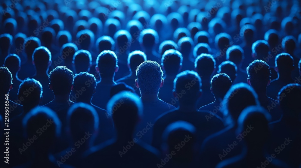 Obraz premium Silhouetted figures unite in an otherworldly blue glow, embodying unity and anonymity