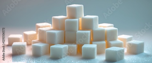 Pyramid of white sugar cubes on a light surface creating a soothing aesthetic for culinary or beverage-related themes photo