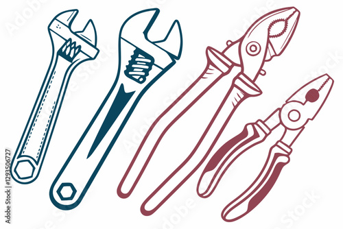 set of Wrench & pliers silhouette vector illustration