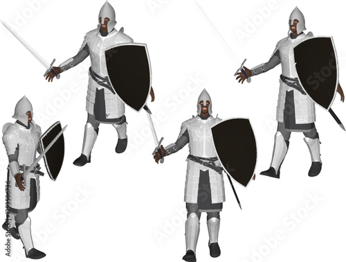 vector sketch illustration of royal soldier design with sword and shield weapon wearing iron armor  