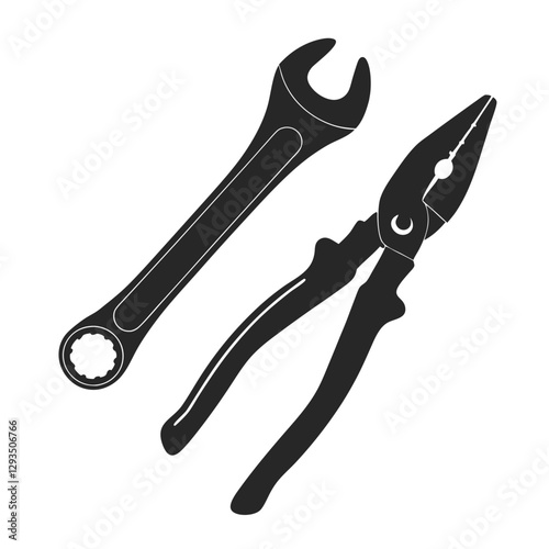 Wrench & pliers silhouette vector illustration