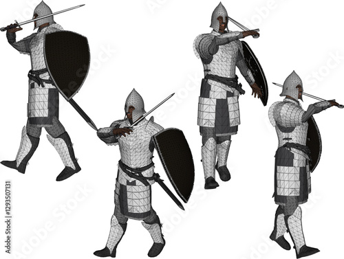vector sketch illustration of royal soldier design with sword and shield weapon wearing iron armor 