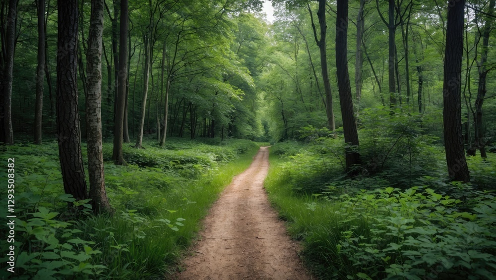 Scenic forest path for hiking surrounded by lush greenery inviting outdoor adventure and tranquility Scenic forest path for hiking surrounded by lush greenery inviting outdoor adventure and tranquility