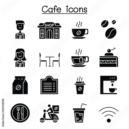 Cafe, Coffee icon set in thin line style