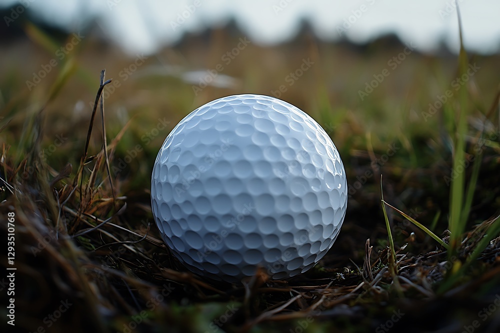 Golf ball rests on autumn course Golf ball rests on autumn course