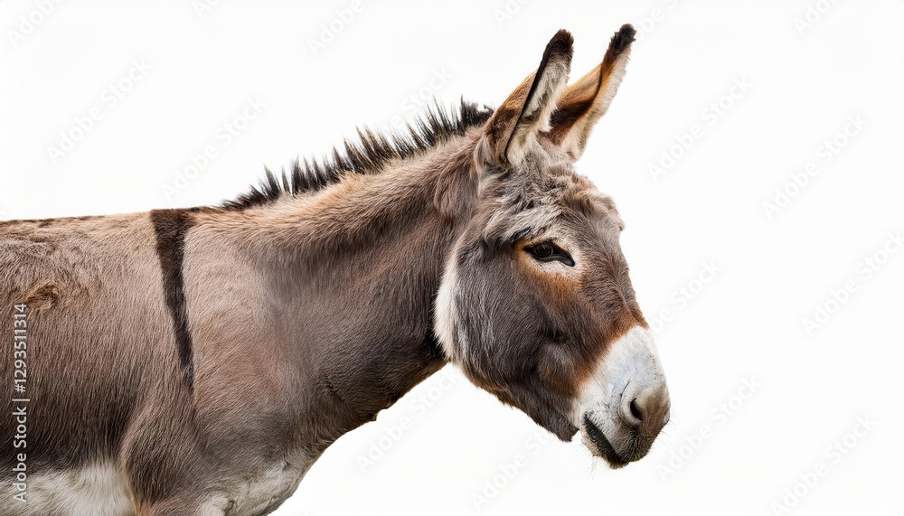 Isolated Donkey Against a White Backdrop, Striking and Poised with Natural Textures and Subtle Warm Tones, Ideal for Digital Art, Home Decor, or Design Inspiration. Isolated Donkey Against a White Backdrop, Striking and Poised with Natural Textures and Subtle Warm Tones, Ideal for Digital Art, Home Decor, or Design Inspiration.