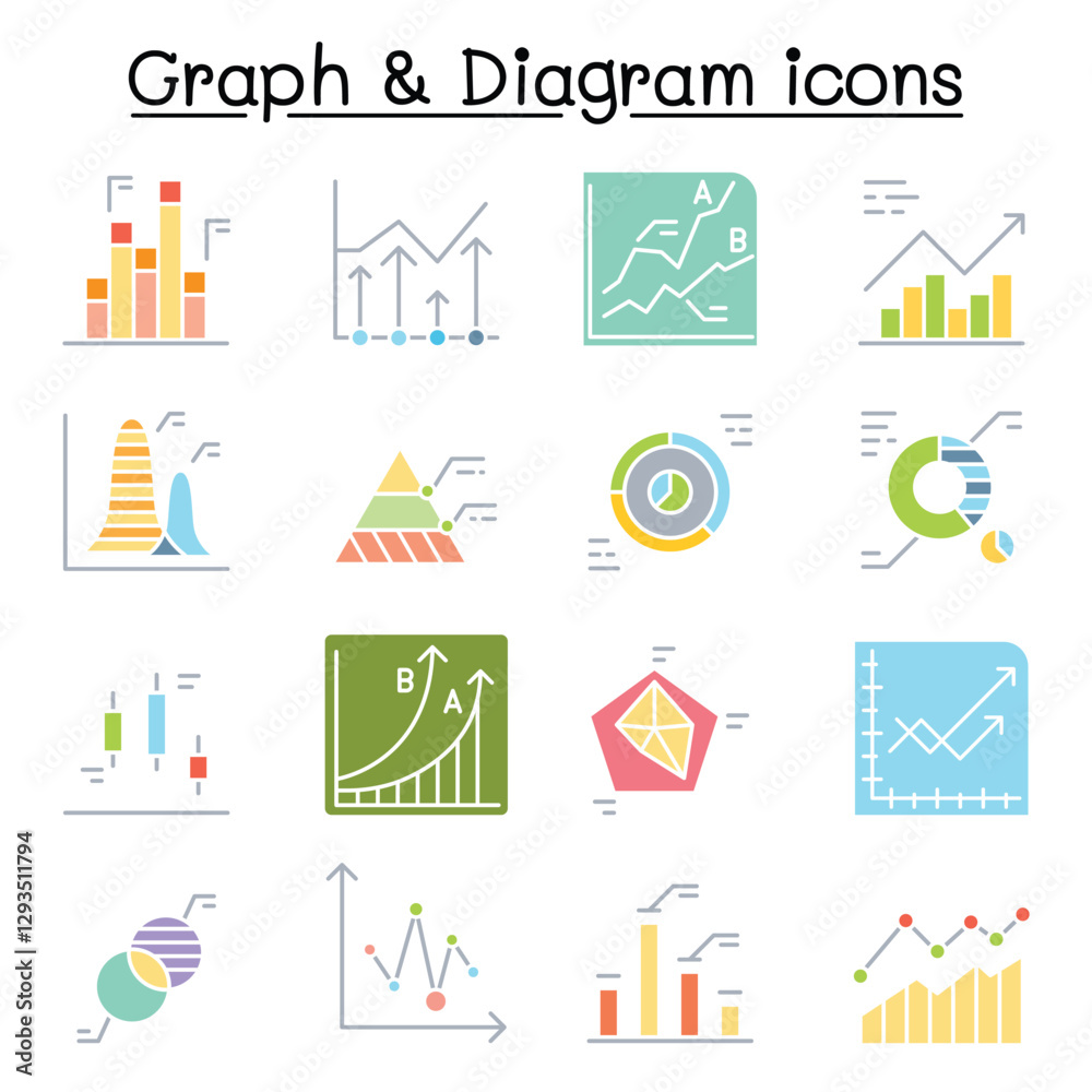Obraz premium Graph, Diagram & chart icons set in thin line style