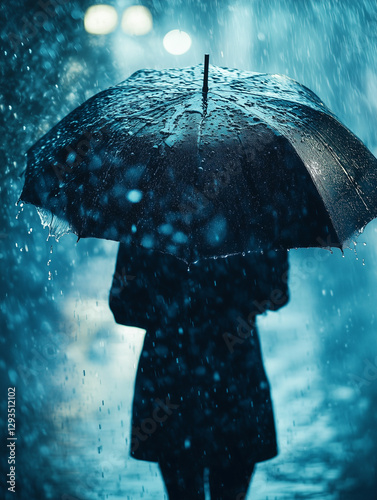 A person holding a stylish umbrella in heavy rain