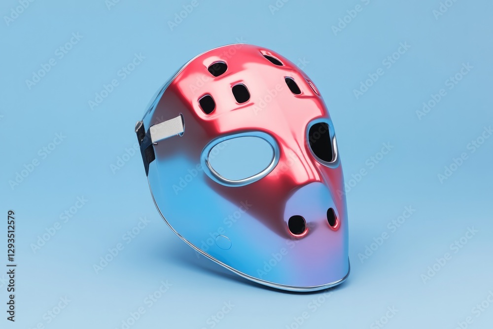 Fototapeta premium Shiny hockey mask showcases striking gradient of pink and blue c