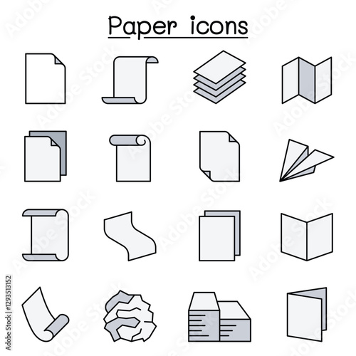 Paper & Document icon set in thin line style