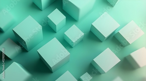 Abstract Art: Floating Geometric Cubes in Soft Mint Green Setting