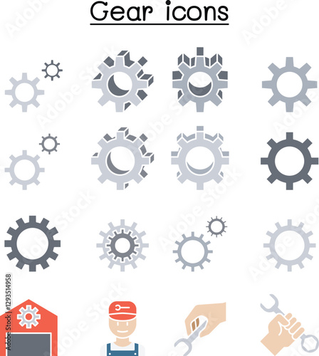 Gear, fix, maintenance, repairman icon set in thin line style