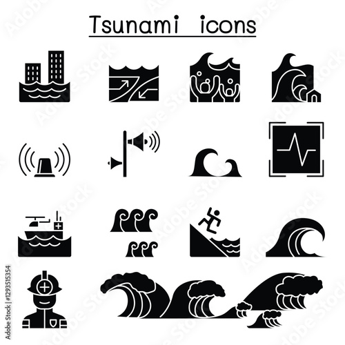 Tsunami & Storm icons set in thin line style