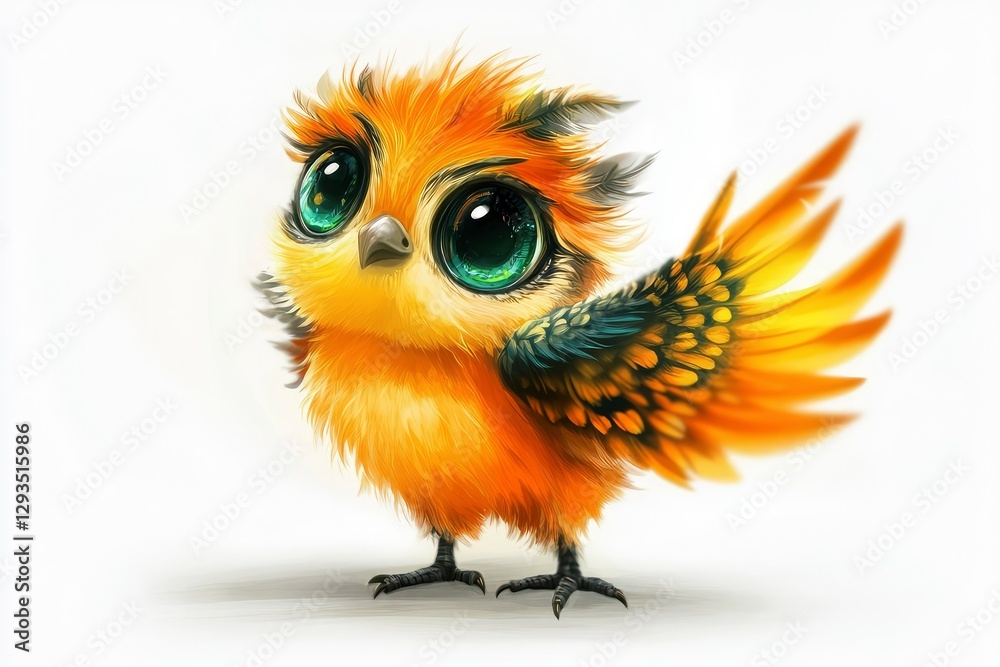 a bright cute bird with spread wings and green eyes is singing a bright cute bird with spread wings and green eyes is singing
