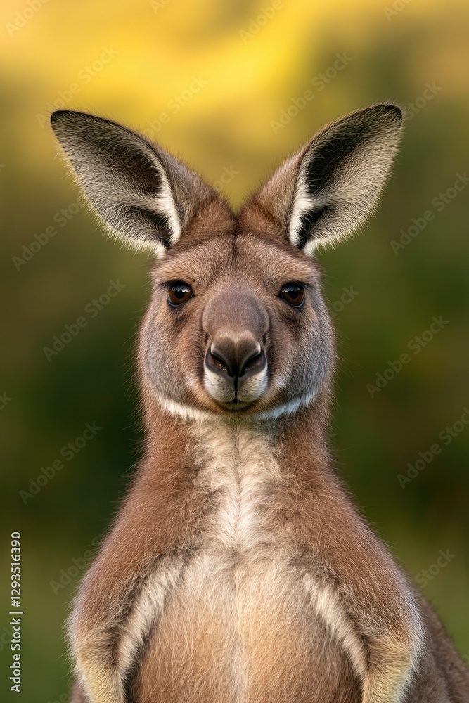 Curious kangaroo gazes directly at viewer, showcasing unique fac Curious kangaroo gazes directly at viewer, showcasing unique fac