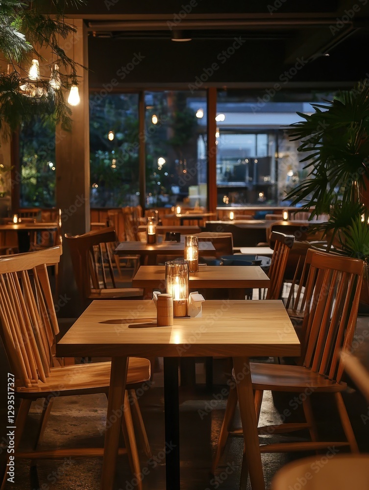 A restaurant interior showing tables and chairs for dining A restaurant interior showing tables and chairs for dining