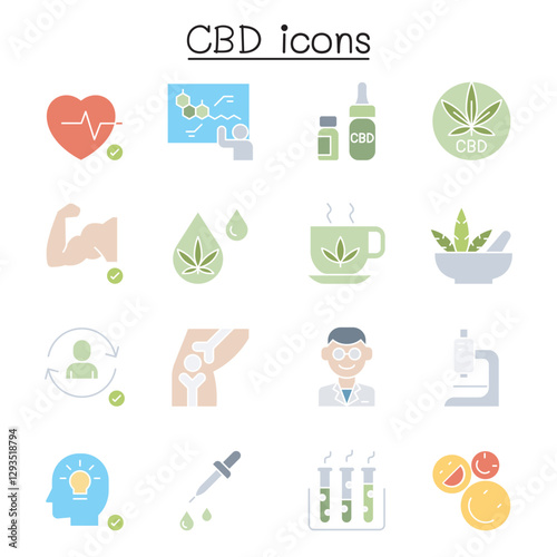 CBD, Cannabis, marijuana icon set in thin line style