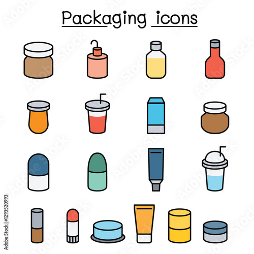 Packaging icon set in thin line style