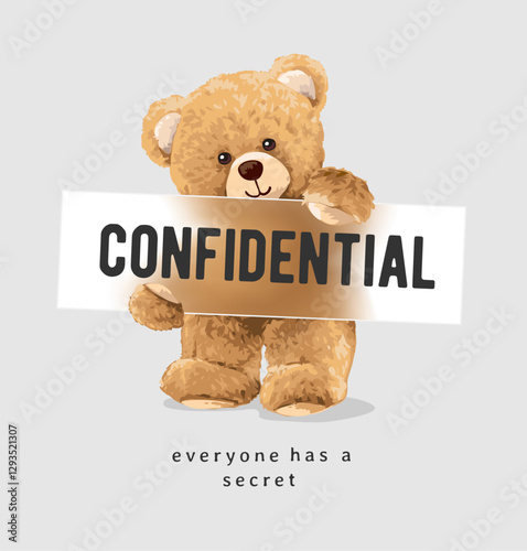 cute bear doll holding confidential glass sign vector illustration created by hand drawn not AI
