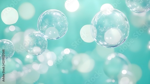 Bubbles Floating Elegantly in a Serene Aqua Background with a Dreamy Atmosphere