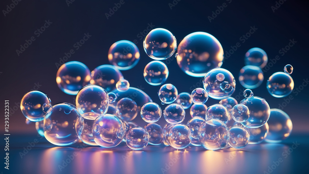 Floating glass bubble cluster with prismatic reflections Floating glass bubble cluster with prismatic reflections