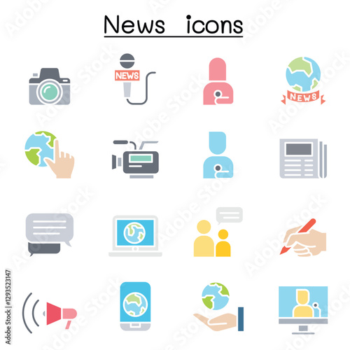 News icon set in thin line style