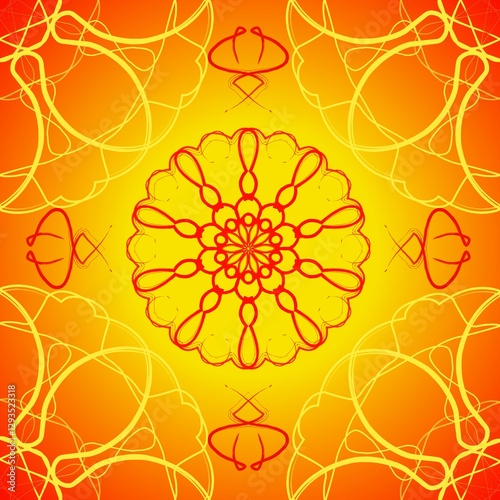 Mandala Ornamental Abstract Art – Red & Yellow Symmetrical Design.