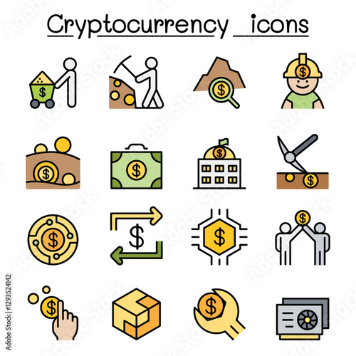 Cryptocurrency icon set in thin line style