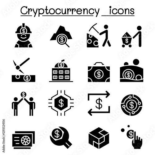 Cryptocurrency icon set in thin line style