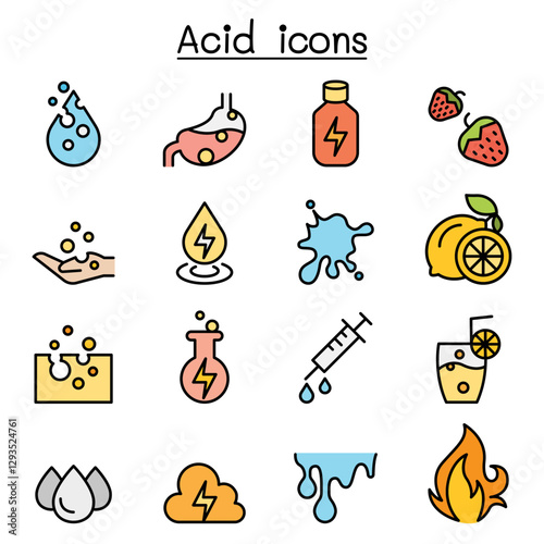Acid icon set in thin line style