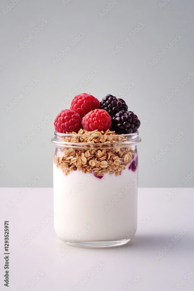 Creamy yogurt layered with crunchy granola and fresh berries cre Creamy yogurt layered with crunchy granola and fresh berries cre